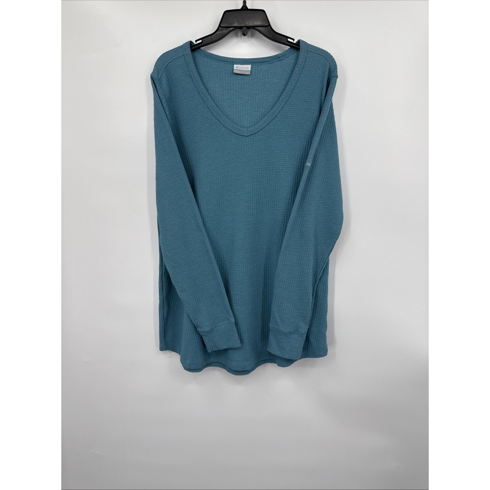 NEW Columbia Teal Blue Pine  Peak‎ Casual Thermal Waffle Shirt Womens Large